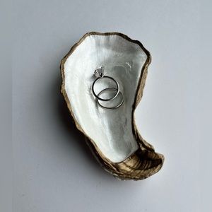 Handmade Oyster Shell Ring Dish, Pearl White Inside and Bronze Trim